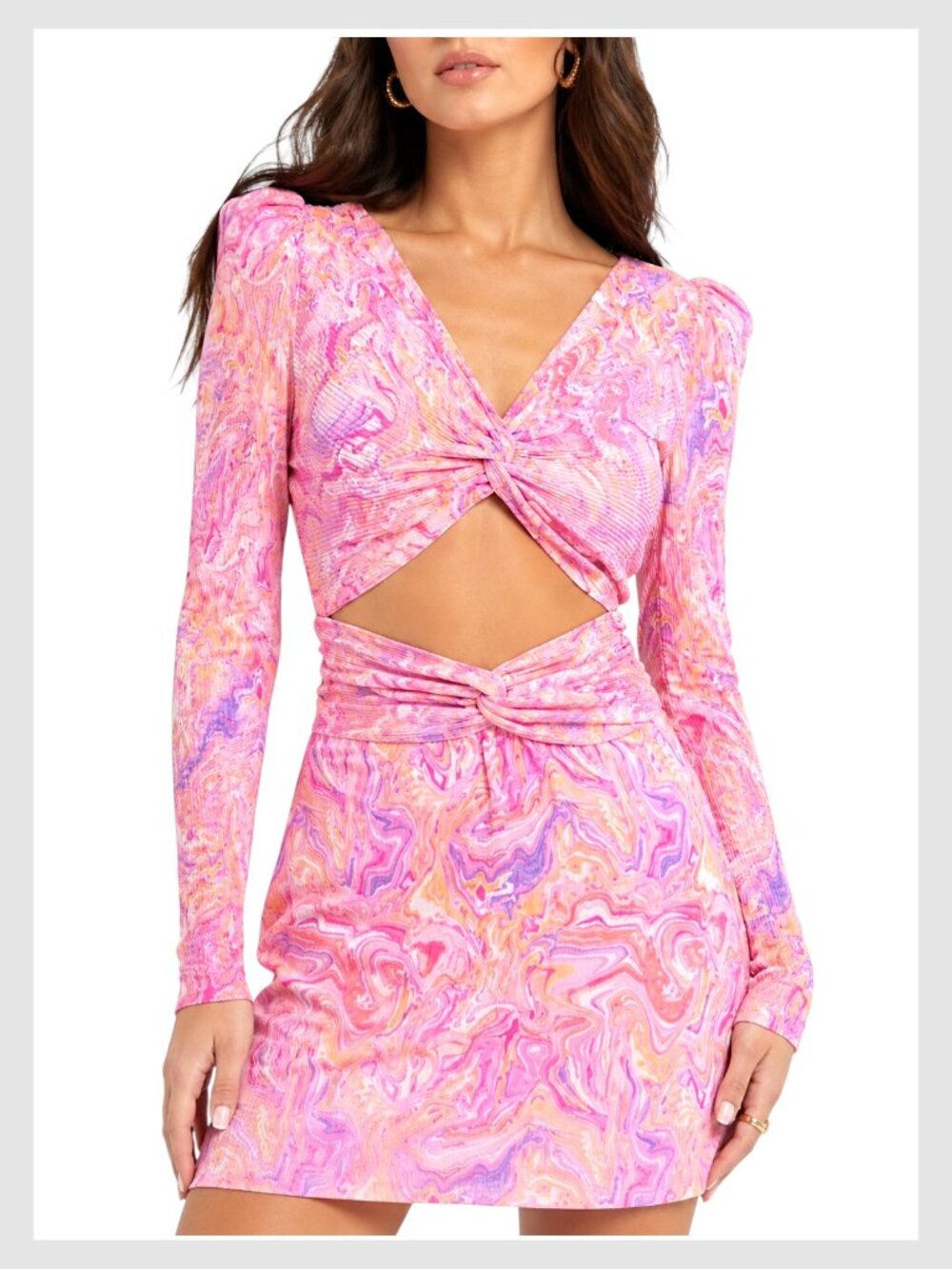 LoveShackFancy Nanita Mini Dress Pink Marble Cut-Out Long Sleeve XS 2